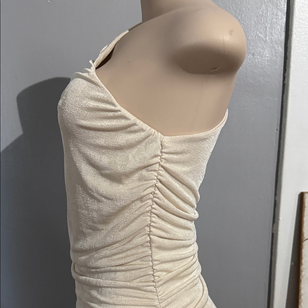 Elegant Cream One-Shoulder Dress - Picture 6 of 11